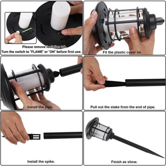 6 Pack Solar Flame Torch Lights Outdoor, Dual Use Flickering Purple - Picture 5 of 7